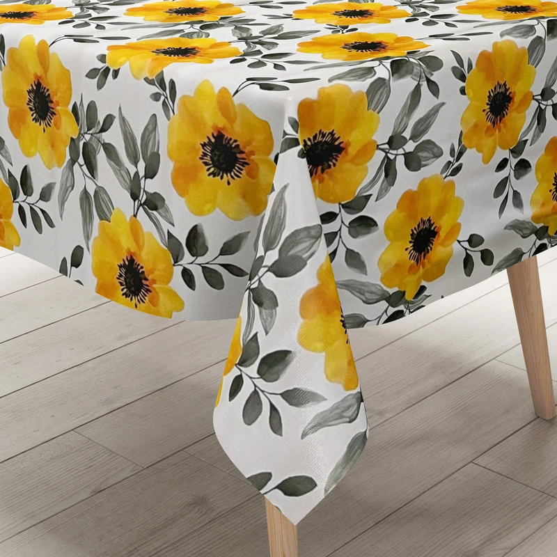 Wachstuch Tischdecke K150147 gelbe Rosen Blüten modern eckig rund oval Meterware
