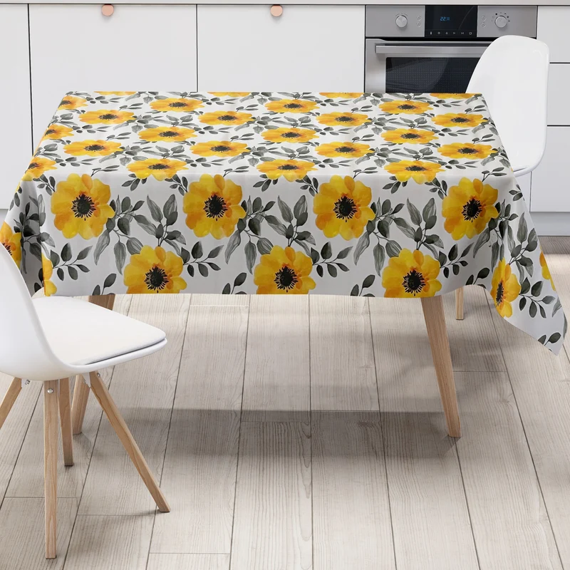 Wachstuch Tischdecke K150147 gelbe Rosen Blüten modern eckig rund oval Meterware