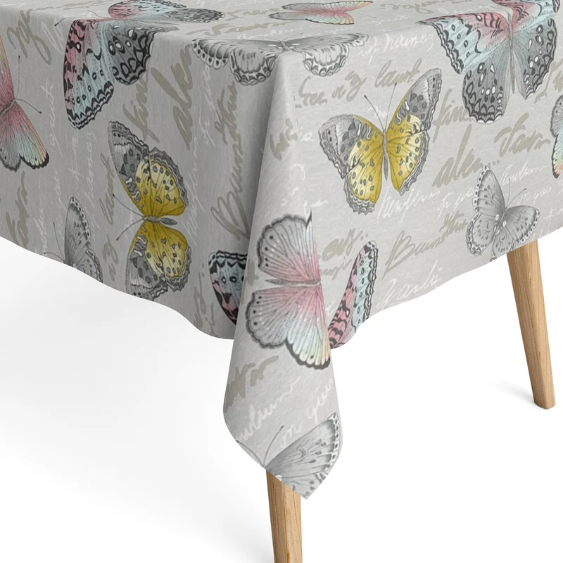 textile Tischdecke Jacquard beschichtete Baumwolle CEZANNE Schmetterlinge eckig rund oval