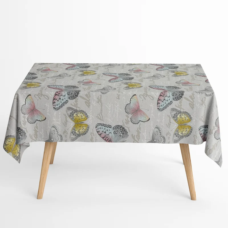 textile Tischdecke Jacquard beschichtete Baumwolle CEZANNE Schmetterlinge eckig rund oval