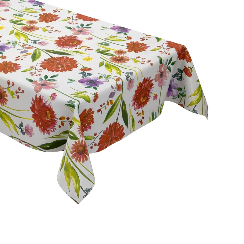 Wachstuch Tischdecke KE41610 bunte Blumen Blüten auf weiss eckig rund oval
