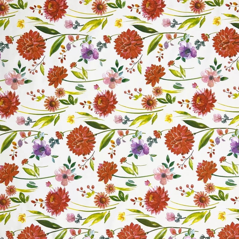Wachstuch Tischdecke KE41610 bunte Blumen Blüten auf weiss eckig rund oval