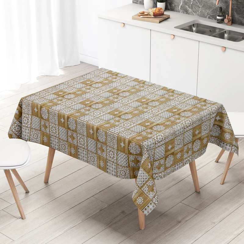 Wachstuch Tischdecke KE43020 Holz Skihütte Alm Ornamente eckig rund oval
