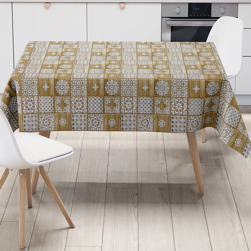Wachstuch Tischdecke KE43020 Holz Skihütte Alm Ornamente eckig rund oval