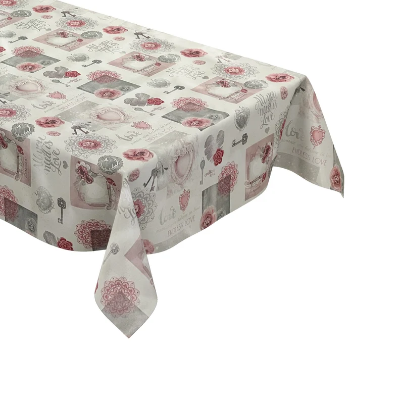 Wachstuch Tischdecke 01368-04 LOVE rosa Herzen Rosen Strick eckig rund oval