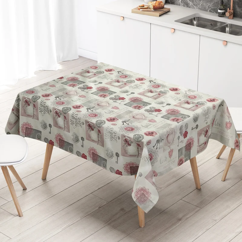 Wachstuch Tischdecke 01368-04 LOVE rosa Herzen Rosen Strick eckig rund oval