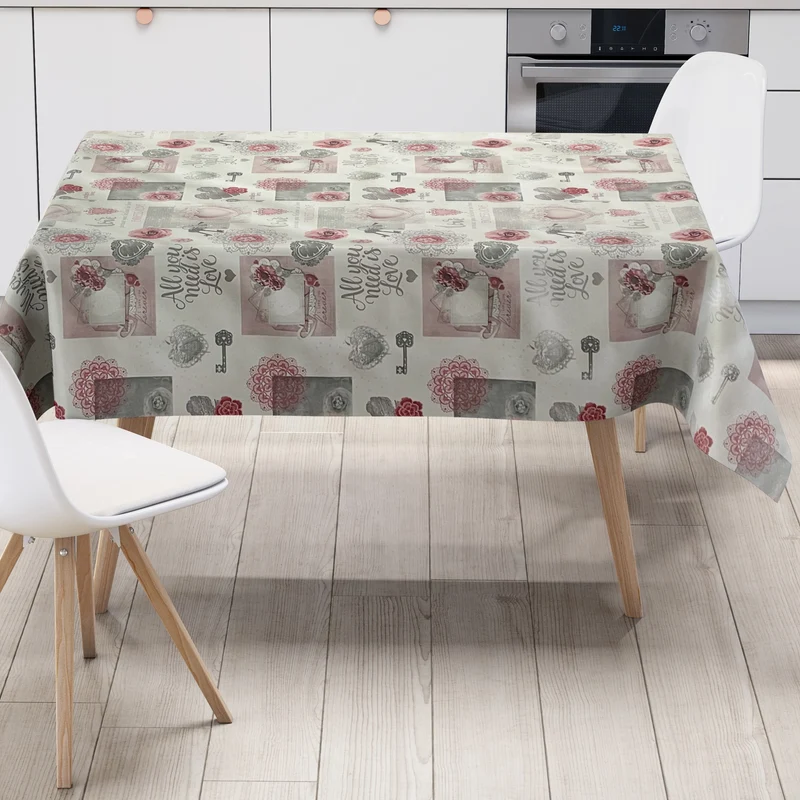 Wachstuch Tischdecke 01368-04 LOVE rosa Herzen Rosen Strick eckig rund oval