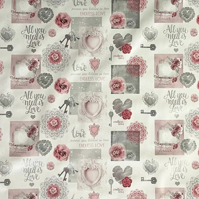Wachstuch Tischdecke 01368-04 LOVE rosa Herzen Rosen Strick eckig rund oval