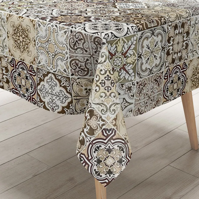 Wachstuch Tischdecke 01657-05 beige braun Fliesen Mosaik Portugal eckig rund oval