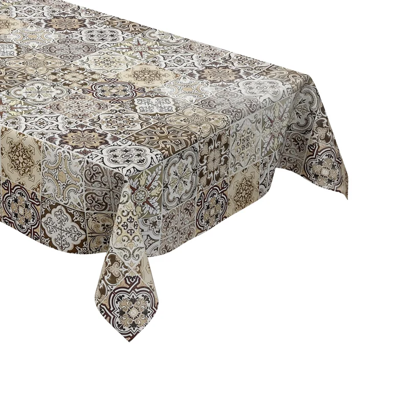 Wachstuch Tischdecke 01657-05 beige braun Fliesen Mosaik Portugal eckig rund oval