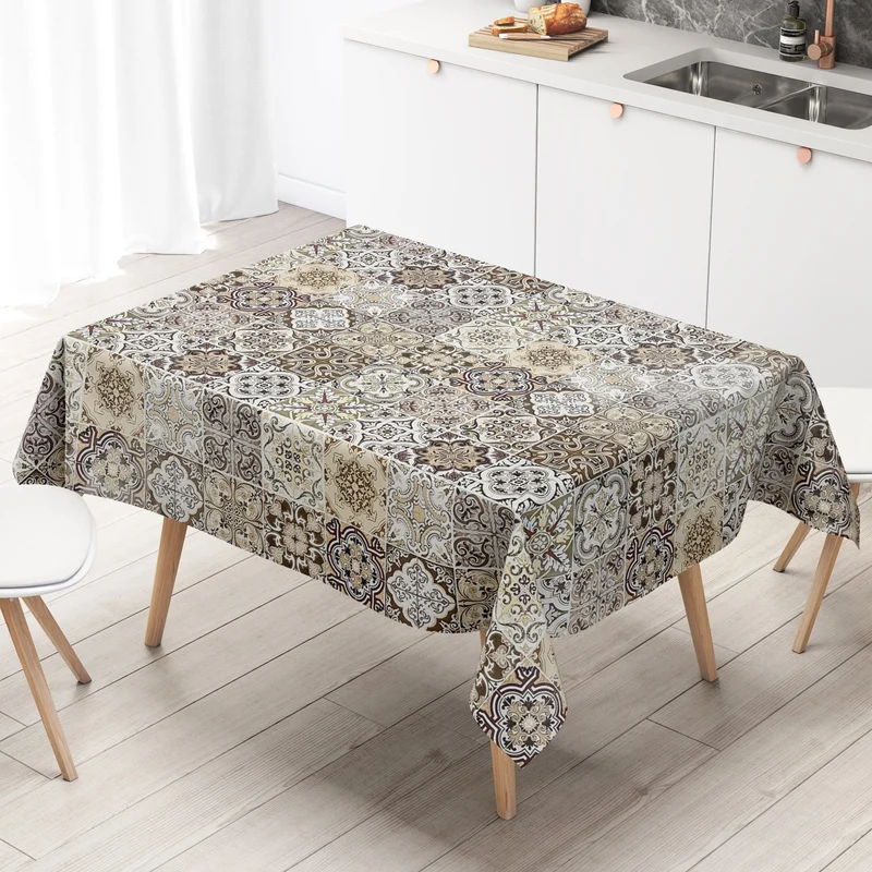Wachstuch Tischdecke 01657-05 beige braun Fliesen Mosaik Portugal eckig rund oval
