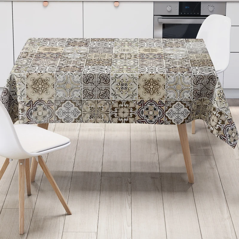 Wachstuch Tischdecke 01657-05 beige braun Fliesen Mosaik Portugal eckig rund oval
