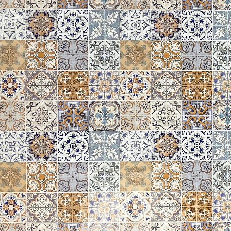 Wachstuch Tischdecke 01657-04 beige blau braun orange Fliesen Mosaik Portugal eckig rund oval