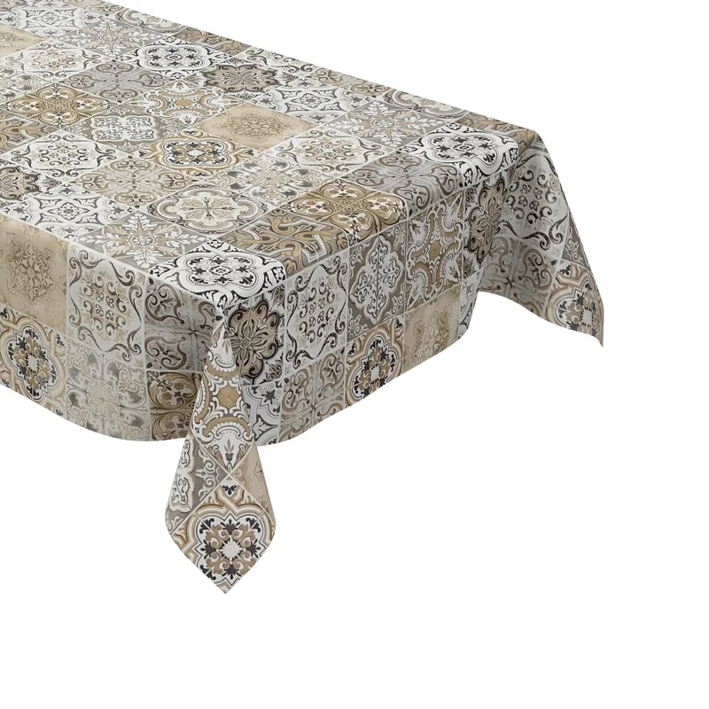 Wachstuch Tischdecke 01657-02 beige grau Fliesen Mosaik Portugal eckig rund oval