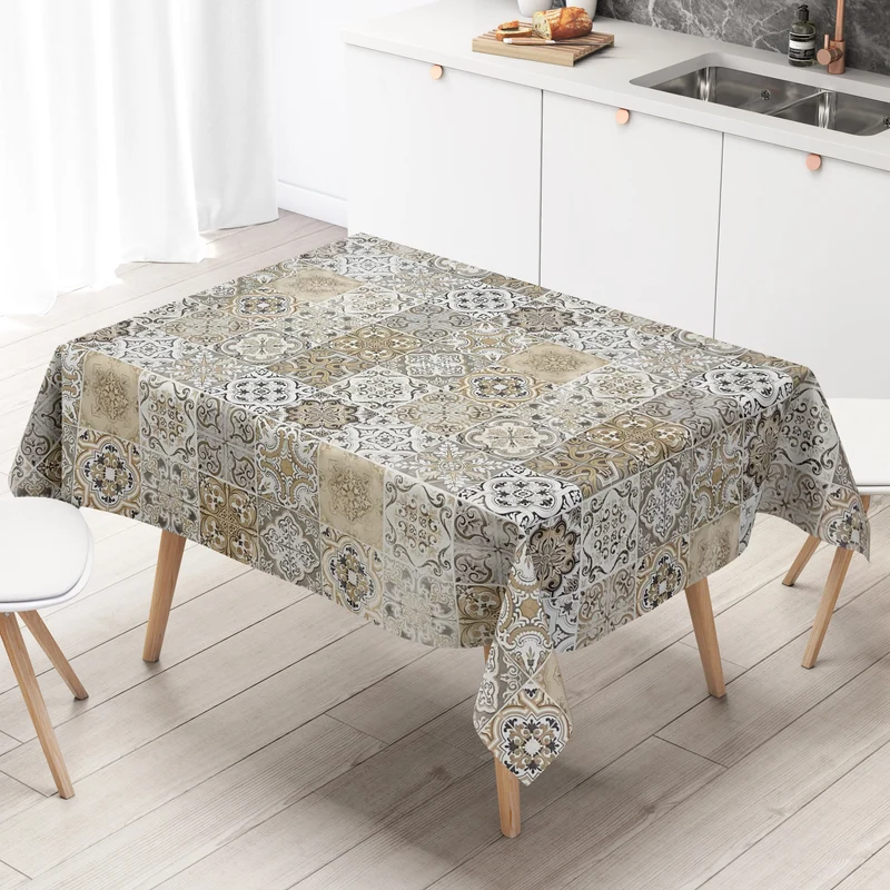 Wachstuch Tischdecke 01657-02 beige grau Fliesen Mosaik Portugal eckig rund oval