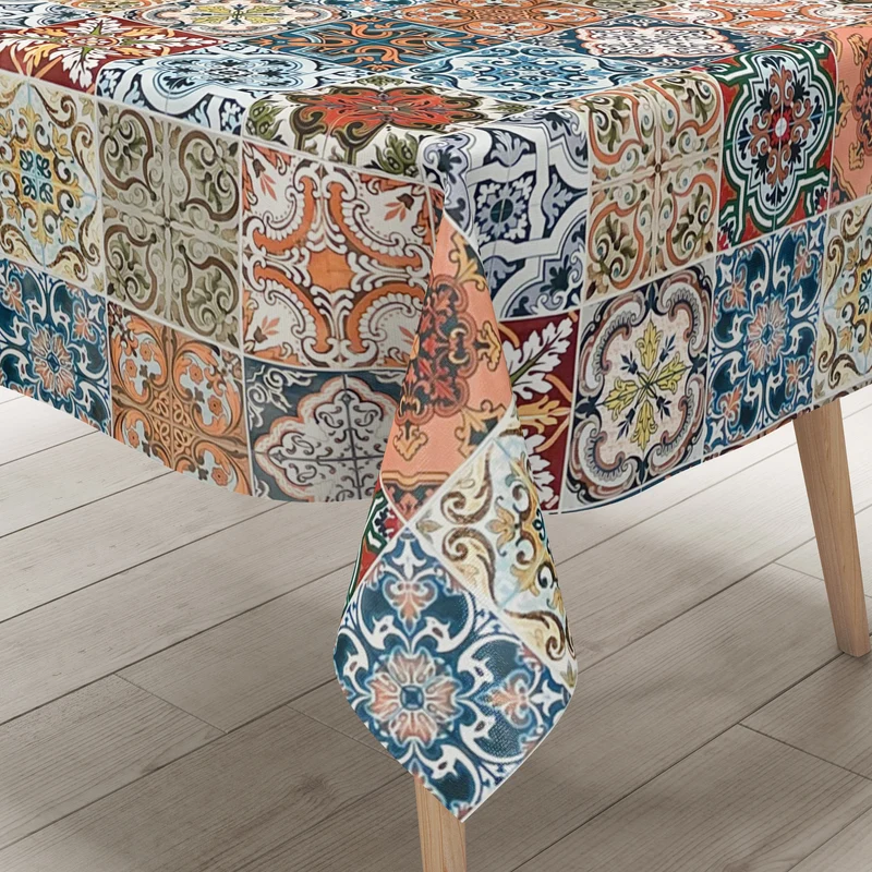 Wachstuch Tischdecke 01657-01 bunte Fliesen Mosaik Portugal eckig rund oval