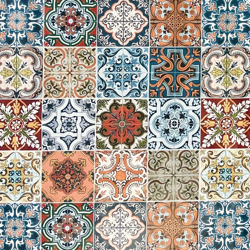 Wachstuch Tischdecke 01657-01 bunte Fliesen Mosaik Portugal eckig rund oval