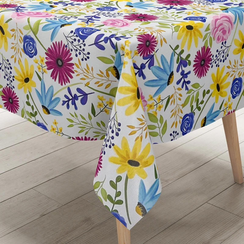 Wachstuch Tischdecke geprägt M19628 bunte Blumenwiese Rosen Sonnenblumen eckig rund oval