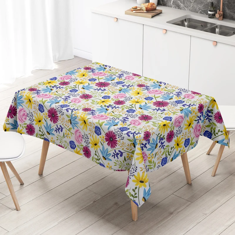 Wachstuch Tischdecke geprägt M19628 bunte Blumenwiese Rosen Sonnenblumen eckig rund oval