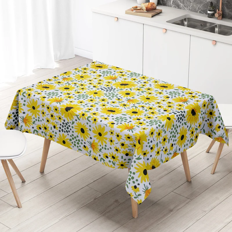 Wachstuch Tischdecke geprägt M19627 Sonnenblumen auf weiss eckig rund oval