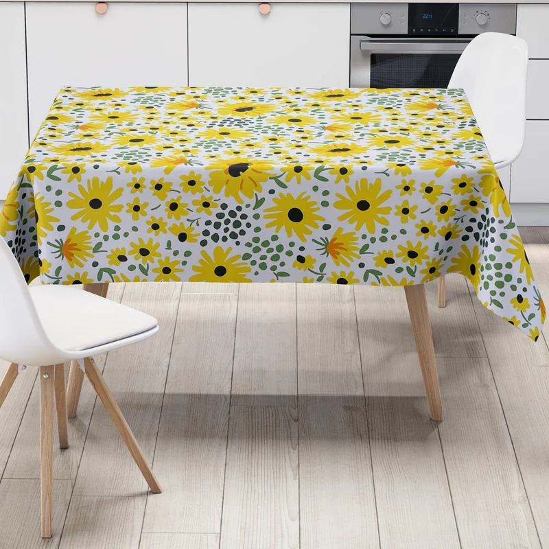 Wachstuch Tischdecke geprägt M19627 Sonnenblumen auf weiss eckig rund oval