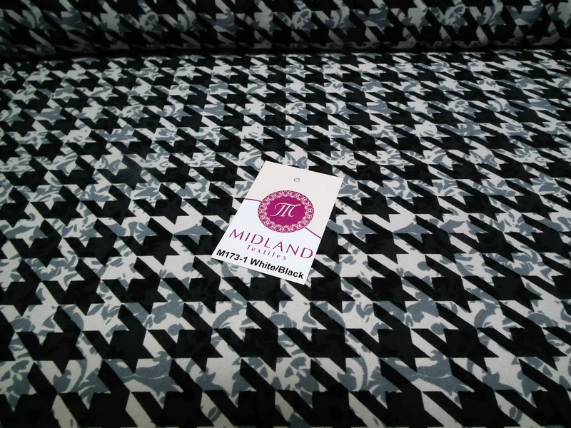 Dogtooth houndstooth soft feel printed crepe de chine fabric 58" M173 Mtex