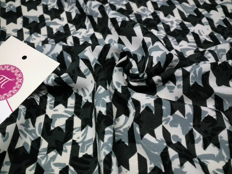 Dogtooth houndstooth soft feel printed crepe de chine fabric 58" M173 Mtex