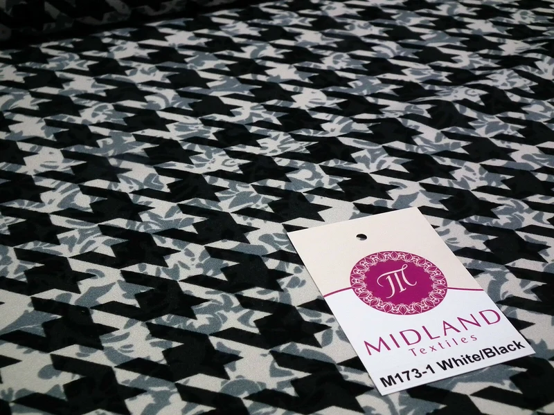 Dogtooth houndstooth soft feel printed crepe de chine fabric 58" M173 Mtex