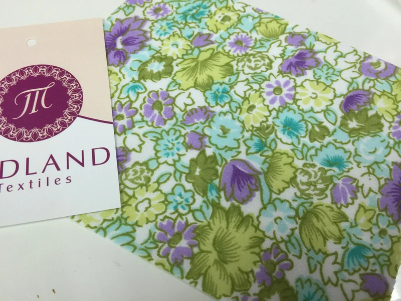Floral Meadow Flower Poly cotton Print Fabric -44" wide M344