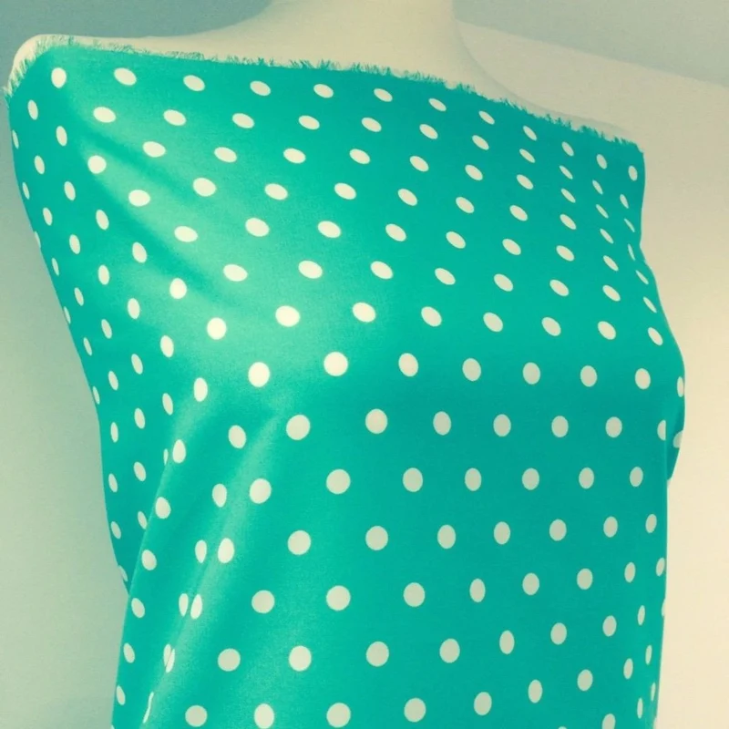 Aqua green polka dot peachskin crepe dress fabric 58" M252 Mtex