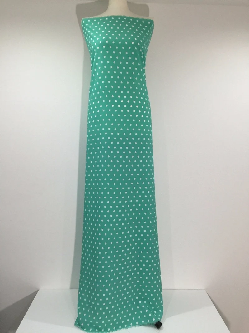 Aqua green polka dot peachskin crepe dress fabric 58" M252 Mtex