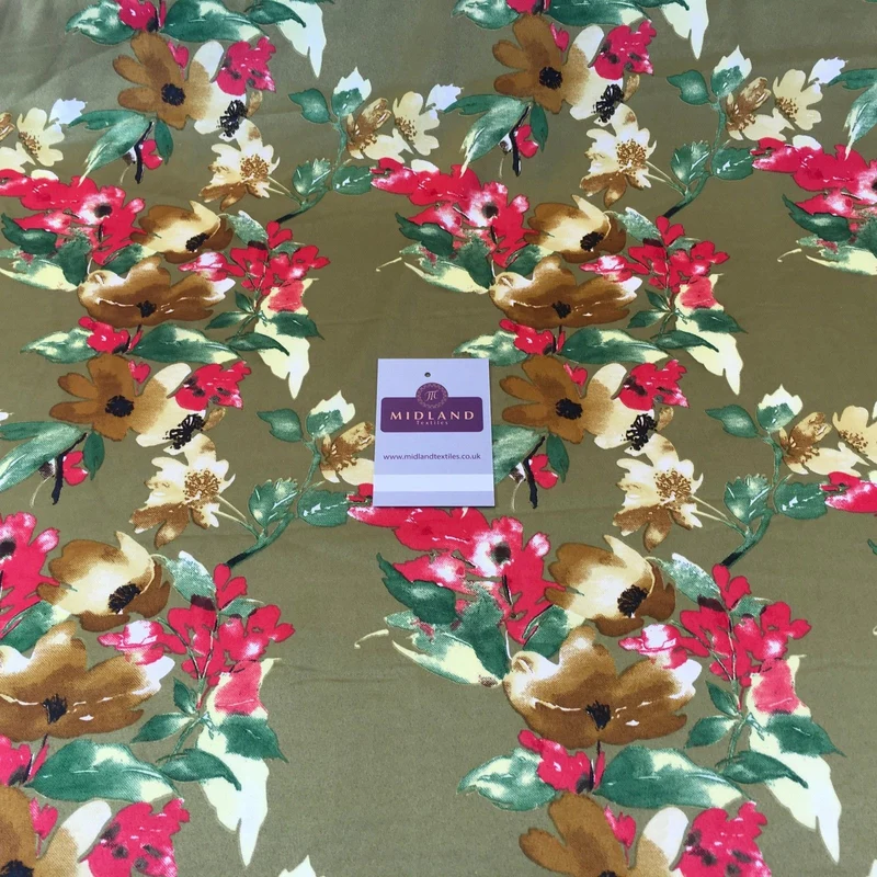 Floral Satin Fabric 58" Wide - Silky Smooth Dress & Scarf Material M727