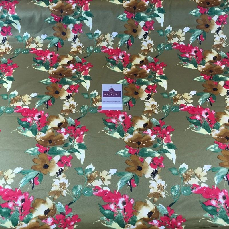 Floral Satin Fabric 58" Wide - Silky Smooth Dress & Scarf Material M727