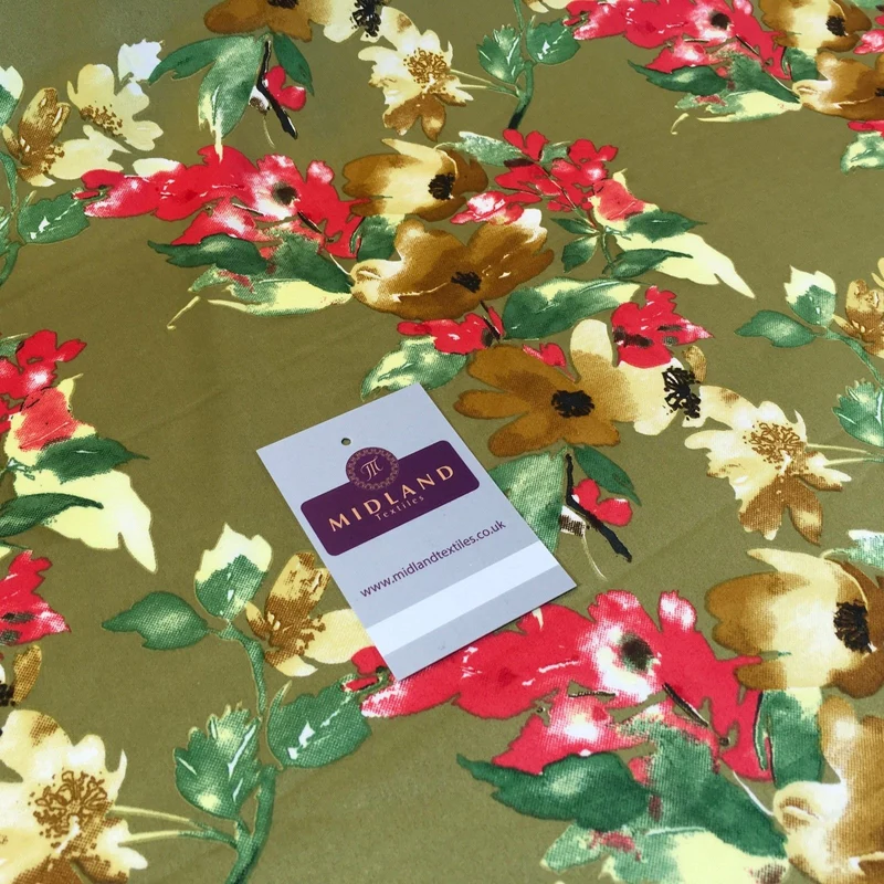 Floral Satin Fabric 58" Wide - Silky Smooth Dress & Scarf Material M727