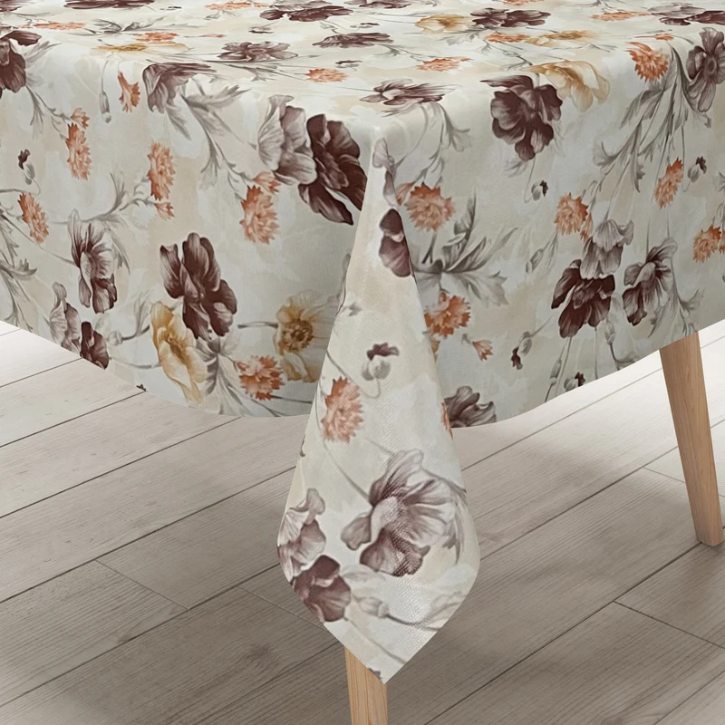 Wachstuch Tischdecke 01410-02 Mohnblumen Blüten Blumen floral beige eckig rund oval