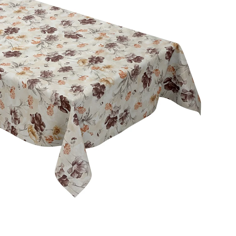Wachstuch Tischdecke 01410-02 Mohnblumen Blüten Blumen floral beige eckig rund oval