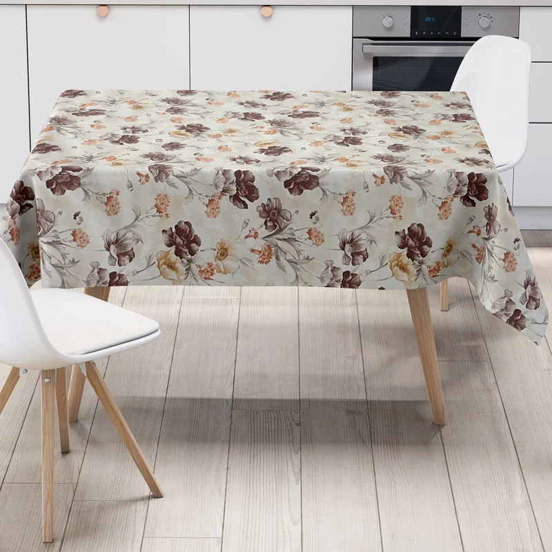 Wachstuch Tischdecke 01410-02 Mohnblumen Blüten Blumen floral beige eckig rund oval