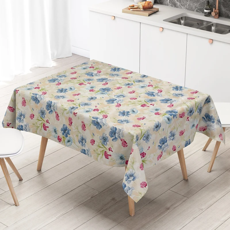 Wachstuch Tischdecke 01410-05 Mohnblumen Blüten Blumen floral beige eckig rund oval