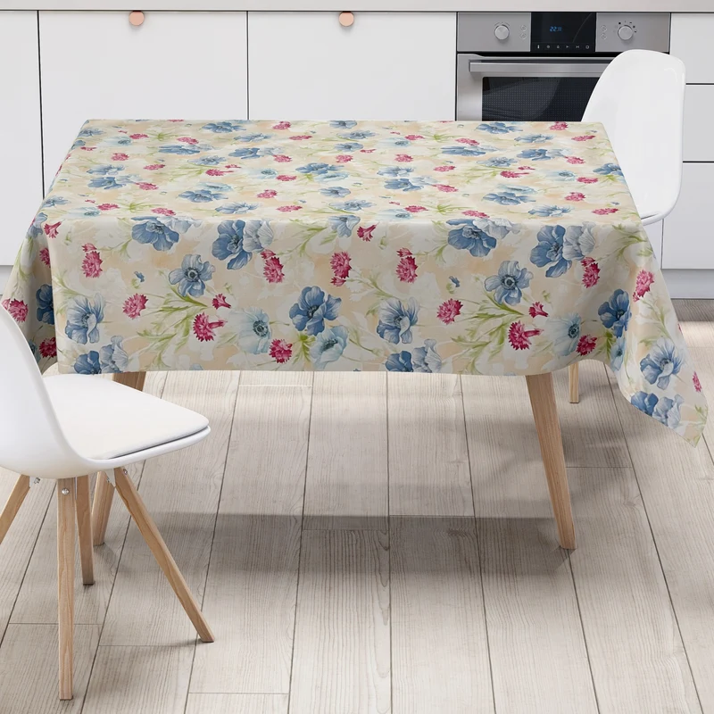 Wachstuch Tischdecke 01410-05 Mohnblumen Blüten Blumen floral beige eckig rund oval