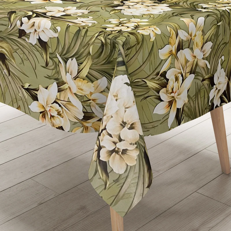 Wachstuch Tischdecke 01439-01 Lilien Blumen floral Meterware hellgrün eckig rund oval