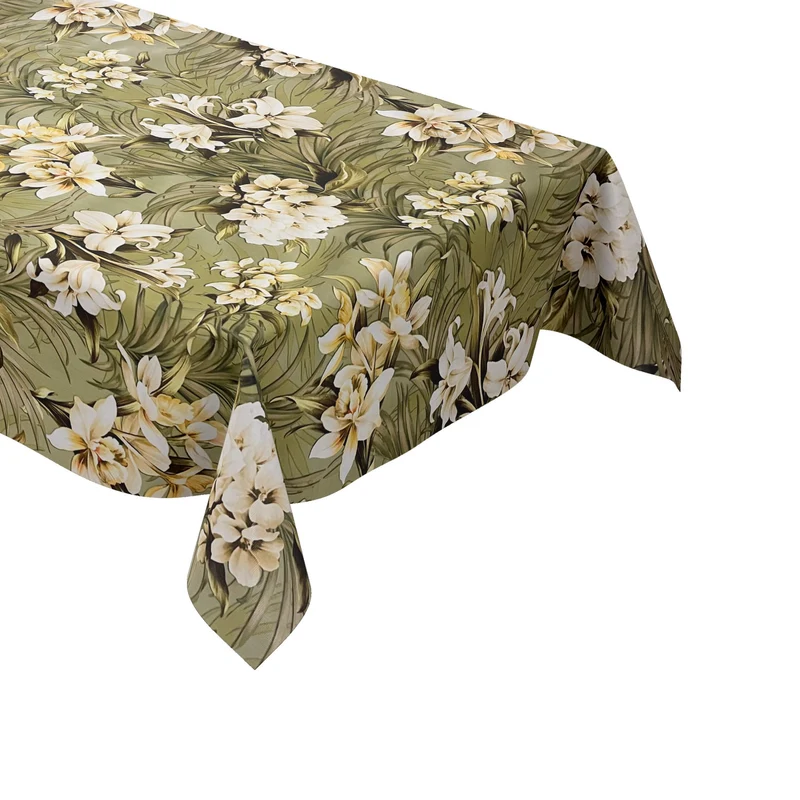 Wachstuch Tischdecke 01439-01 Lilien Blumen floral Meterware hellgrün eckig rund oval
