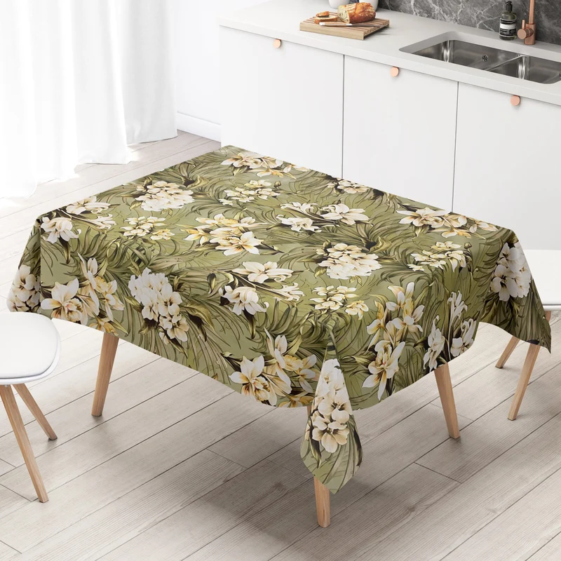 Wachstuch Tischdecke 01439-01 Lilien Blumen floral Meterware hellgrün eckig rund oval