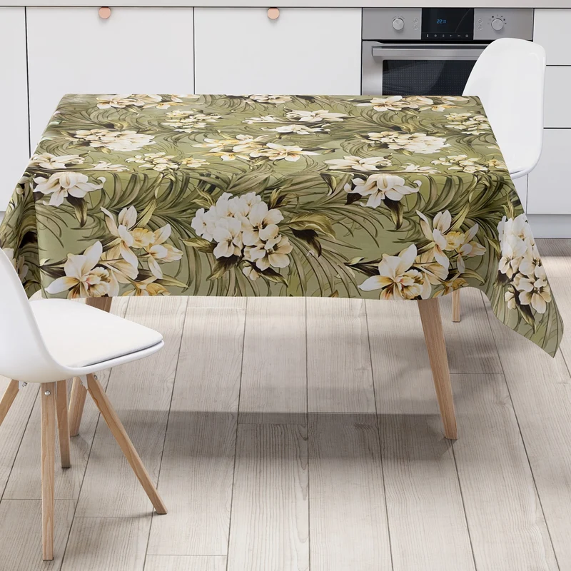 Wachstuch Tischdecke 01439-01 Lilien Blumen floral Meterware hellgrün eckig rund oval