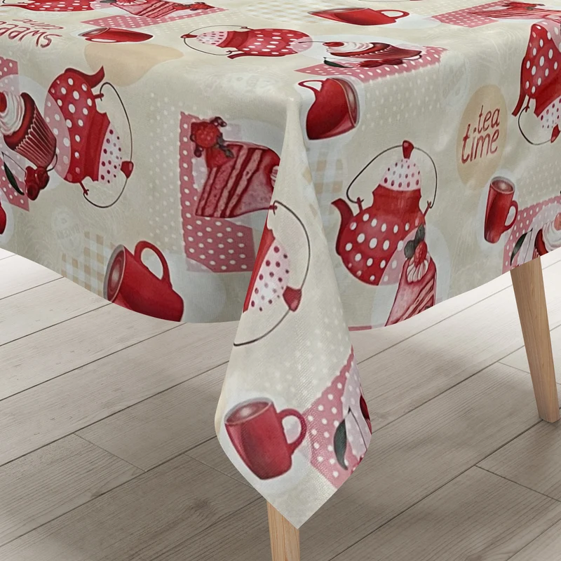 Wachstuch Tischdecke 01068-00 Tea Time Kuchen Cup Cakes Kirschen beige eckig rund oval