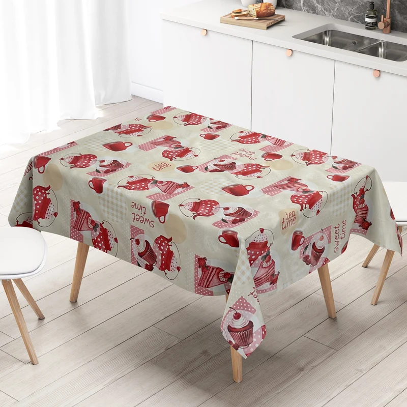 Wachstuch Tischdecke 01068-00 Tea Time Kuchen Cup Cakes Kirschen beige eckig rund oval