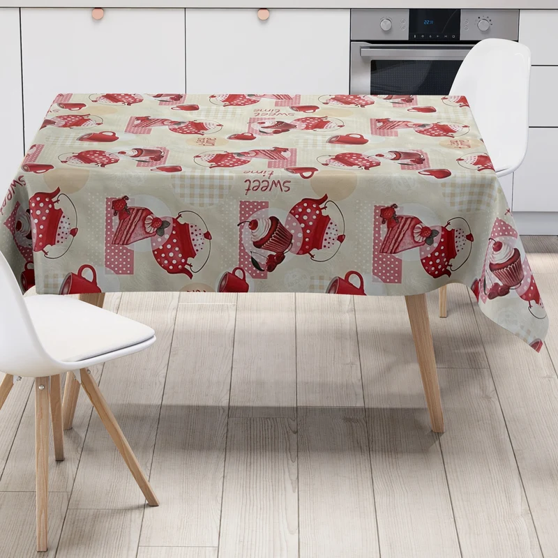 Wachstuch Tischdecke 01068-00 Tea Time Kuchen Cup Cakes Kirschen beige eckig rund oval
