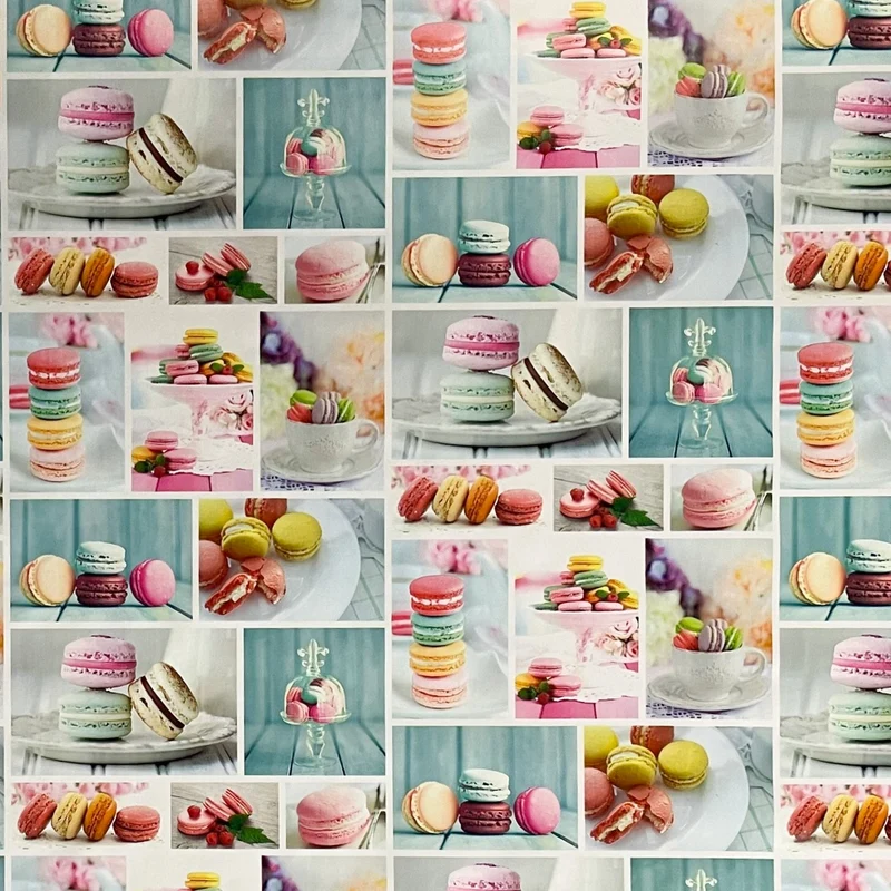 Wachstuch Tischdecke 06109-00 Macarons Gebäck Küchenmotiv türkis eckig rund oval