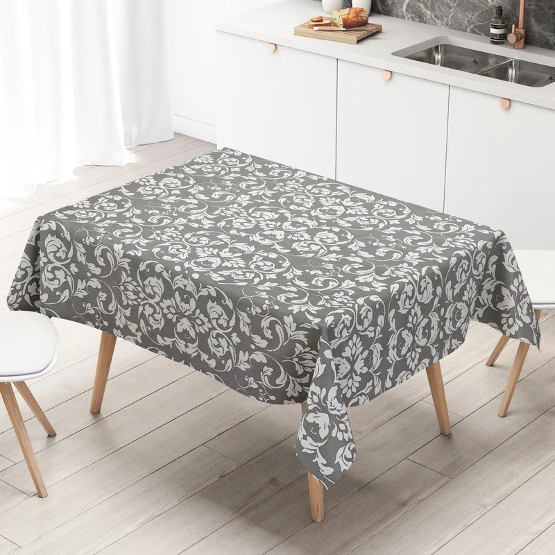 Wachstuch Tischdecke B4014-05 barocke Linien auf dunkelgrau eckig rund oval