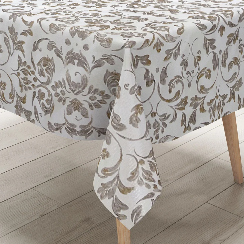 Wachstuch Tischdecke B4014-01 barocke Linien gold silber auf weiss eckig rund oval