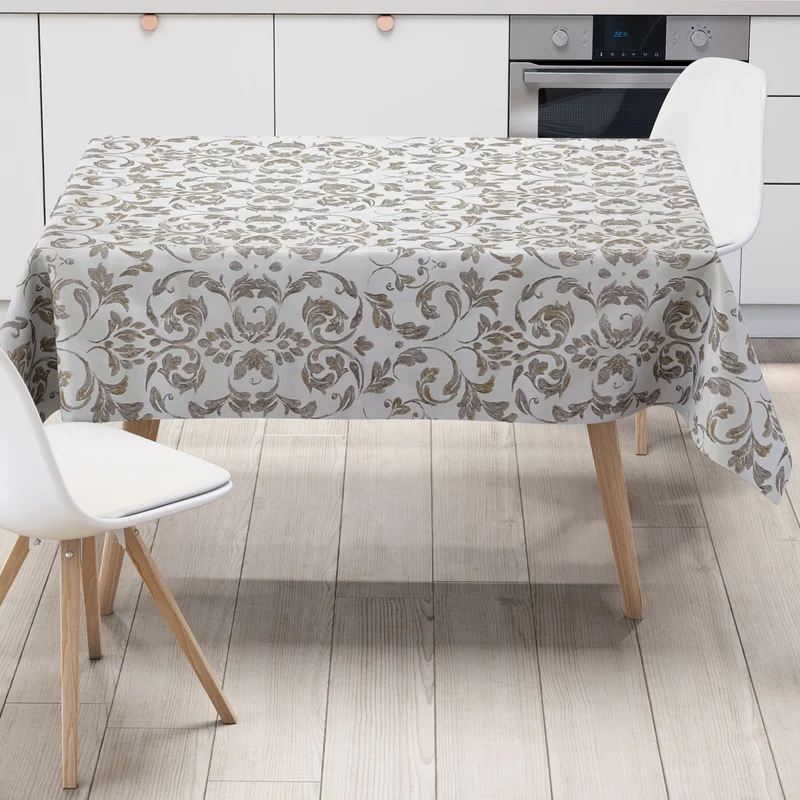 Wachstuch Tischdecke B4014-01 barocke Linien gold silber auf weiss eckig rund oval